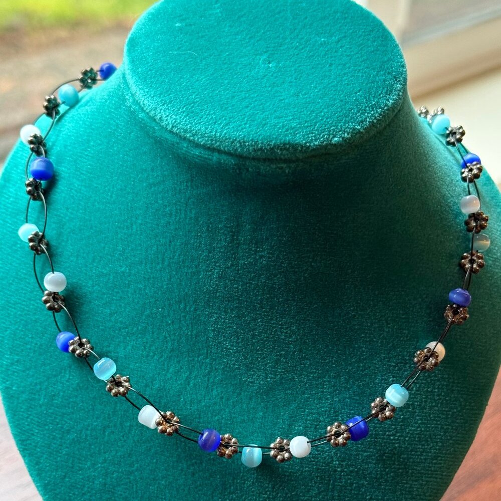 Cat's Eye Glass Tattoo Necklace Vintage 90s